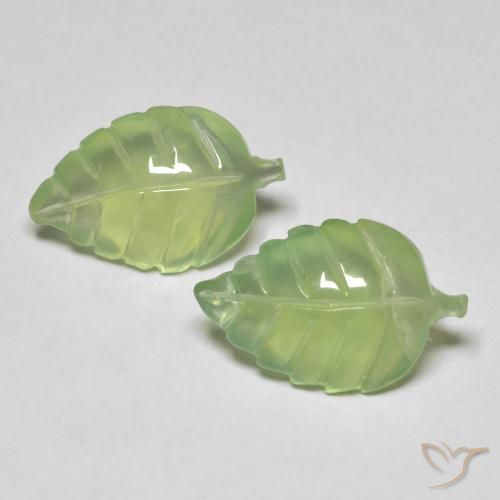 8.38 ctw Green Prehnite Stones, Natural Prehnite in Carved Leaf Shape for Sale