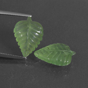 8.96 ctw Green Prehnite Gemstones, Prehnite Gems in Carved Leaf Shape for Sale.