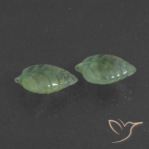 9.01 ctw Green Prehnite Stones, Natural Prehnite in Carved Leaf Shape for Sale