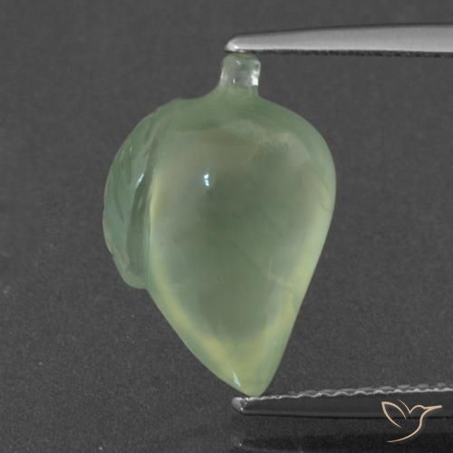 6.75 ct Green Prehnite Gemstone, Prehnite Gem in Carved Fruit Shape for Sale.