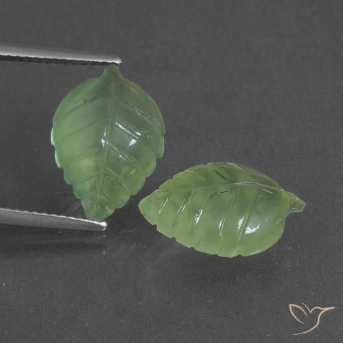 10.60 ctw Green Prehnite Gemstones, Prehnite Gems in Carved Leaf Shape for Sale.