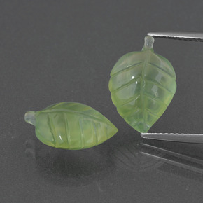9.57 ct Green Prehnite Gemstone, Prehnite Gem in Carved Leaf Shape for Sale.