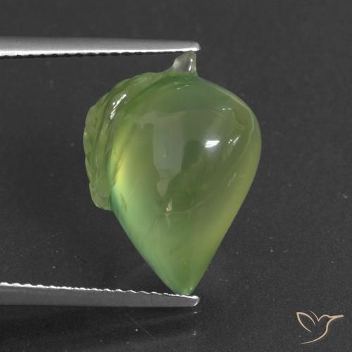 11.59 ct Green Prehnite Gemstone, Prehnite Gem in Carved Fruit Shape for Sale.