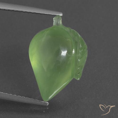 17,3x11,7 mm grüner Prehnit im Geschnitzte Frucht aus Südafrika, Gewicht 9,18 ct, Garantiert echter Edelstein in Translucent Reinheit, 1 Stück Prehnit - die Farbe ist Limettengrün, Mohs-Härte von 6 - 6,5, Photo A