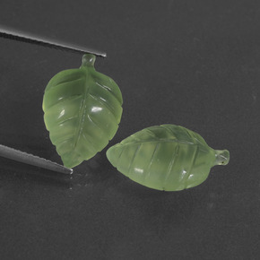 12.36 ct Green Prehnite Gemstone, Prehnite Gem in Carved Leaf Shape for Sale.