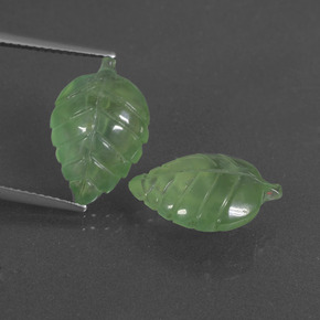 12.00 ct Green Prehnite Gemstone, Prehnite Gem in Carved Leaf Shape for Sale.