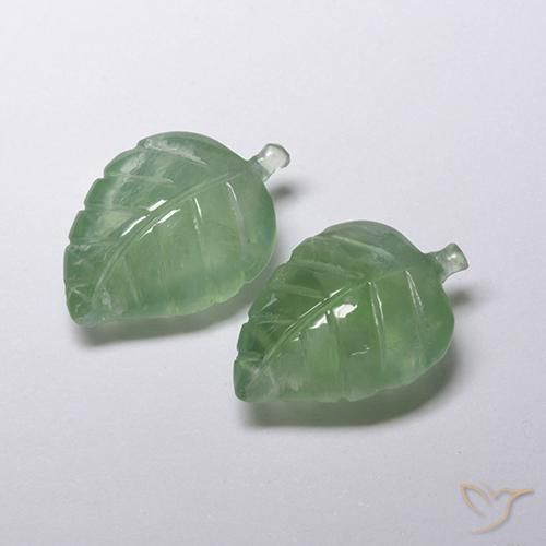 13.04 ctw Green Prehnite Stones, Natural Prehnite in Carved Leaf Shape for Sale