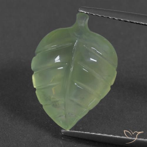 6.83 ct Green Prehnite Gemstone, Prehnite Gem in Carved Leaf Shape for Sale.