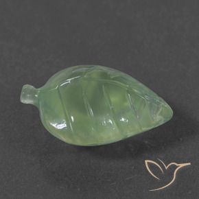 7.28 ct Green Prehnite Stone, Natural Prehnite in Carved Leaf Shape for Sale