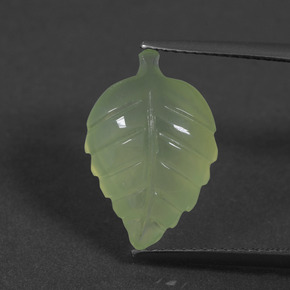 5.65 ct Green Prehnite Gemstone, Prehnite Gem in Carved Leaf Shape for Sale.