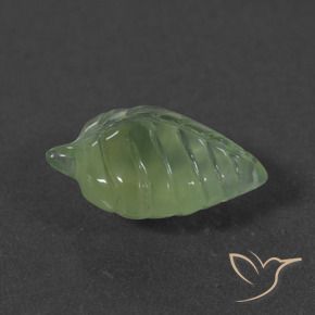 5.61 ct Green Prehnite Stone, Natural Prehnite in Carved Leaf Shape for Sale