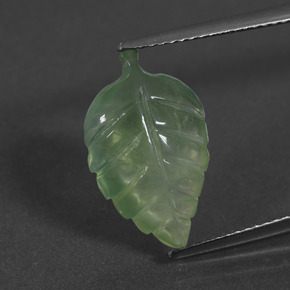 5.62 ct Green Prehnite Gemstone, Prehnite Gem in Carved Leaf Shape for Sale.