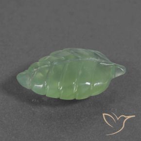 5.39 ct Green Prehnite Stone, Natural Prehnite in Carved Leaf Shape for Sale