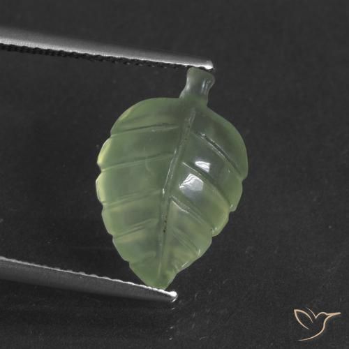 Prehnite verde taglio fantasia da 4,88 ct dal Sud Africa, dimensione 15,6x10,3 mm, pietra preziosa naturale non trattati , purezza Translucent, Prehnite Foglia intagliata da 1 pz, durezza Mohs di 6 - 6,5, Photo A
