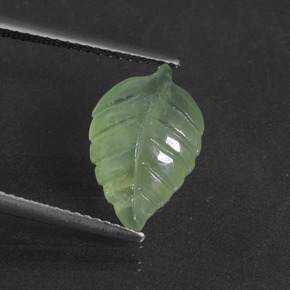 4.34 ct Green Prehnite Gemstone, Prehnite Gem in Carved Leaf Shape for Sale.