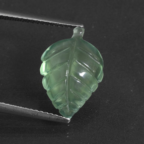 5.59 ct Green Prehnite Gemstone, Prehnite Gem in Carved Leaf Shape for Sale.
