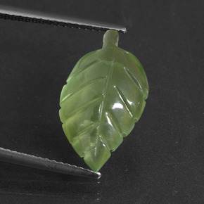 5.83 ct Green Prehnite Gemstone, Prehnite Gem in Carved Leaf Shape for Sale.