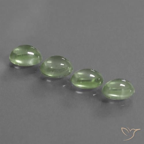 4шт 8,1 x 6,1 mm Овал лот Пренит - общий вес 6,48 ct / ср. 1,62 ct каждый, цвет: Светло-желтый зеленый, твердость по Моосу 6 - 6,5, Photo A