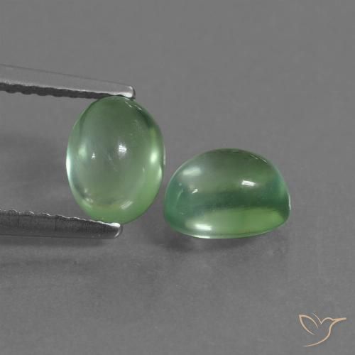 2.40 ctw Green Prehnite Gemstones, Prehnite Gems in Oval Cabochon Shape for Sale.