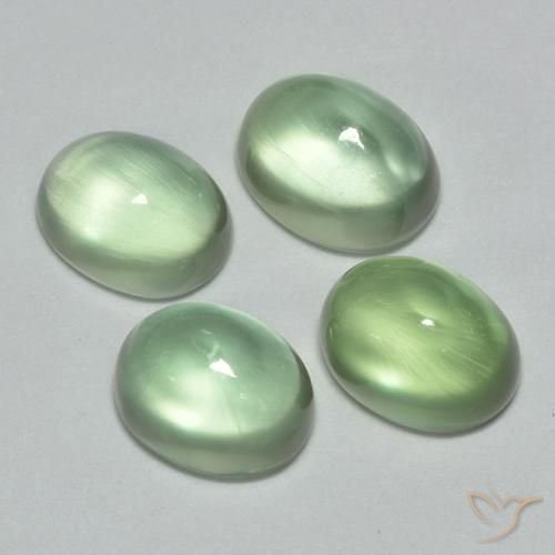 Prehnite Gemstones in 6.8 x 5.2 mm Size for Sale, Prehnite Stones in Warm Green Color