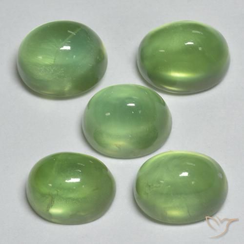 7.52 ctw Green Prehnite Stones, Natural Prehnite in Oval Cabochon Shape for Sale