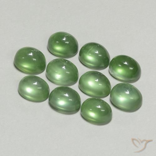 Prehnite Gemstones in 6.8 x 5.3 mm Size for Sale, Prehnite Stones in Medium Green Color