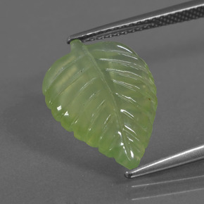 5.27 ct Green Prehnite Gemstone, Prehnite Gem in Carved Leaf Shape for Sale.