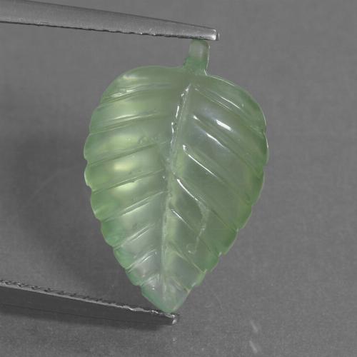 7.16 ct Green Prehnite Gemstone, Prehnite Gem in Carved Leaf Shape for Sale.