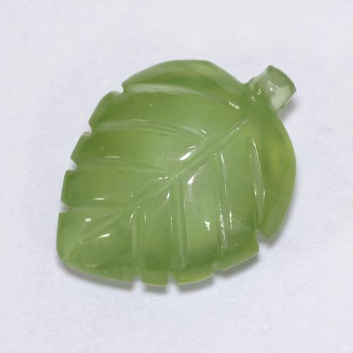6.66 ct Green Prehnite Gemstone, Prehnite Gem in Carved Leaf Shape for Sale.