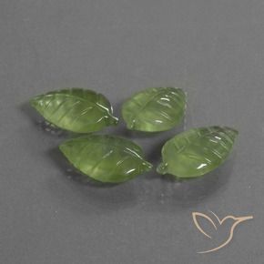 34.07 ctw Green Prehnite Stones, Natural Prehnite in Carved Leaf Shape for Sale