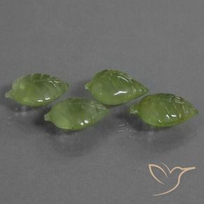 26.02 ctw Green Prehnite Stones, Natural Prehnite in Carved Leaf Shape for Sale