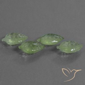 24.53 ctw Green Prehnite Stones, Natural Prehnite in Carved Leaf Shape for Sale