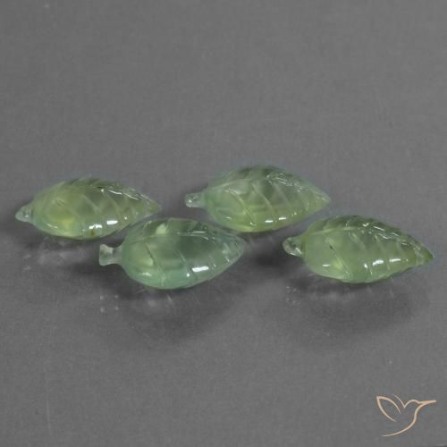 23.84 ctw Green Prehnite Stones, Natural Prehnite in Carved Leaf Shape for Sale