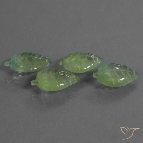 35.22 ctw Green Prehnite Stones, Natural Prehnite in Carved Leaf Shape for Sale