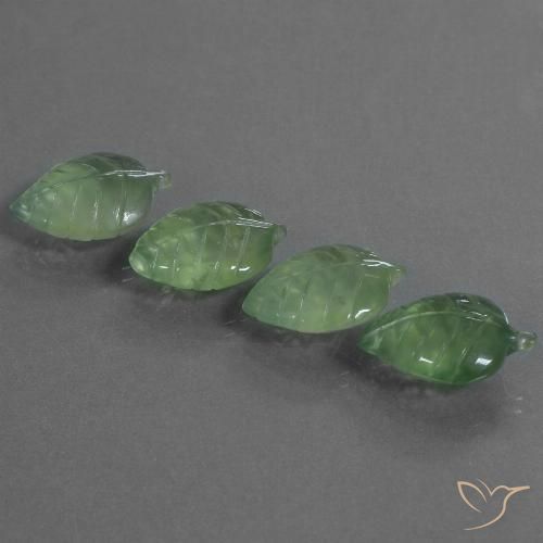 34.58 ctw Green Prehnite Gemstones, Prehnite Gems in Carved Leaf Shape for Sale.