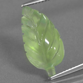 6.66 ct Green Prehnite Gemstone, Prehnite Gem in Carved Leaf Shape for Sale.