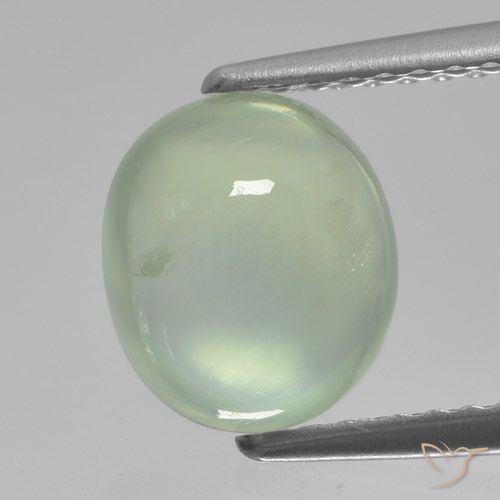 8,3 x 7,2mm Prehnite verde taglio ovale dal Sud Africa, peso di 2,21 ct, pietra preziosa naturale non trattati in purezza Translucent, 1 pezzo Prehnite Ovale cabochon - Colore: Giallo chiaro Verde, durezza Mohs di 6 - 6,5 , Photo A