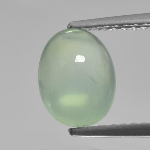 Pale Yellowish Green Prehnite Gem - 2ct Oval Cabochon (ID: 458944)