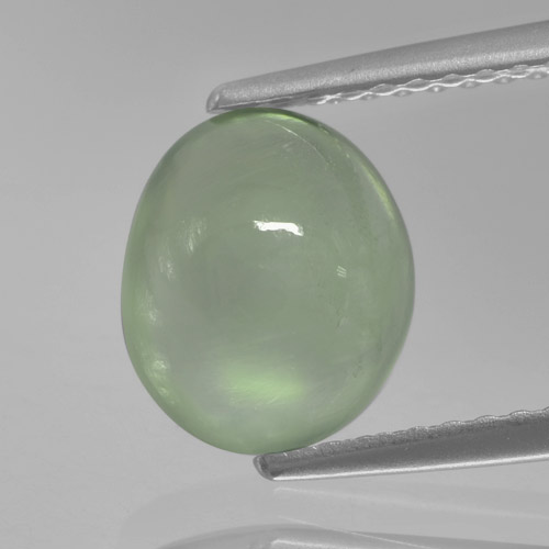 Yellowish Green Prehnite Gem - 2.2ct Oval Cabochon (ID: 458973)