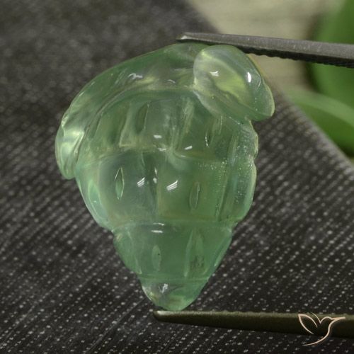 16.31 ct Green Prehnite Gemstone, Prehnite Gem in Carved Fruit Shape for Sale.