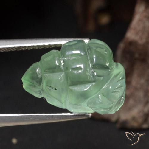 11.58 ct Green Prehnite Stone, Natural Prehnite in Carved Fruit Shape for Sale