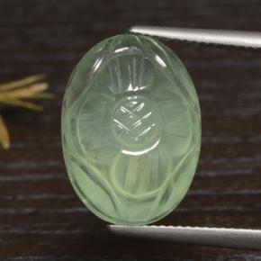 Light Pear Green Prehnite Gem - 16.4ct Carved Oval Cabochon (ID: 474440)