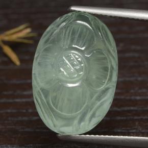 21.08 ct Green Prehnite Gemstone, Prehnite Gem in Carved Oval Cabochon Shape for Sale.
