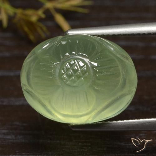 19.84 ct Green Prehnite Stone, Natural Prehnite in Carved Oval Shape for Sale