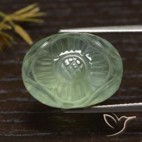 15.27 ct Green Prehnite Stone, Natural Prehnite in Carved Oval Cabochon Shape for Sale