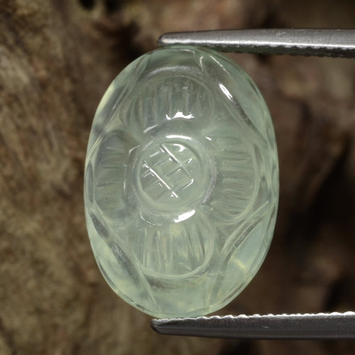 11.67 ct Green Prehnite Gemstone, Prehnite Gem in Carved Flower Shape for Sale.