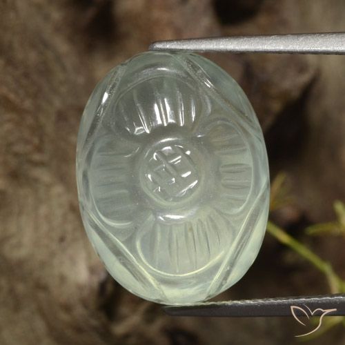 18.48ct Natural Very Light Green Prehnite, Flower Cut, Translucent