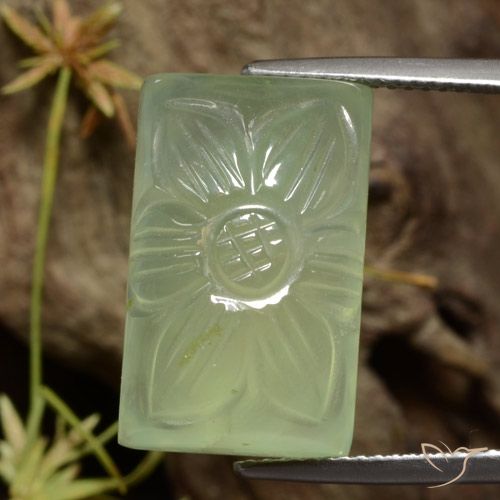 21.18ct Natural Light Green Prehnite, Flower Cut, Translucent