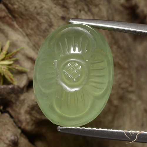 12.53ct Natural Yellow Green Prehnite, Flower Cut, Translucent