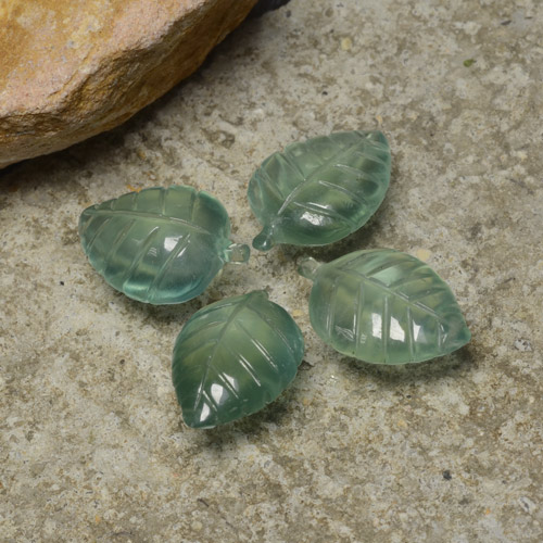 4-teiliges Set fancy-schliff grüner Prehnit aus Südafrika - Gewicht 29,4 ct gesamt / Durchschn. je 7,35ct, Größe 16,6 x 11,4mm, Farbe: Mittelgrün, Mohs-Härte 6 - 6,5, Photo A